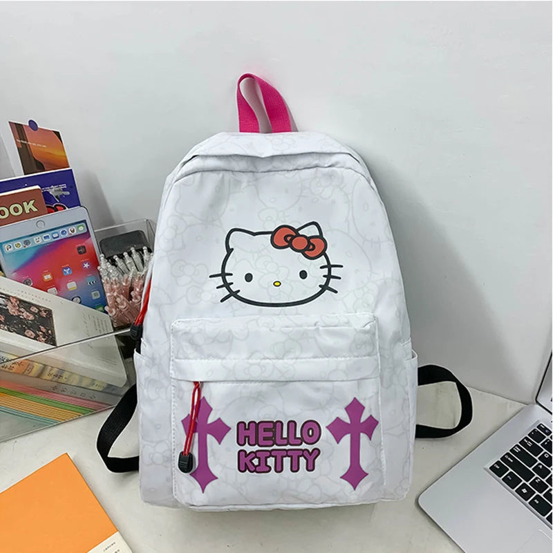 Sanrio HelloKitty Large Capacity Student Backpack with Trendy Printed Design and Hidden Zipper Bag on the Back
