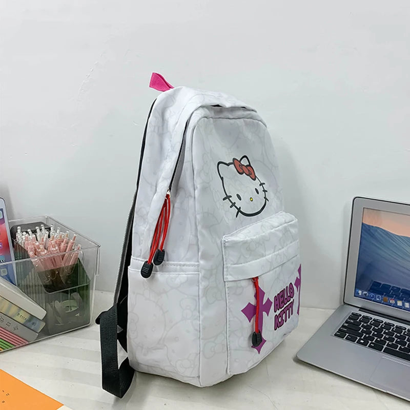 Sanrio HelloKitty Large Capacity Student Backpack with Trendy Printed Design and Hidden Zipper Bag on the Back