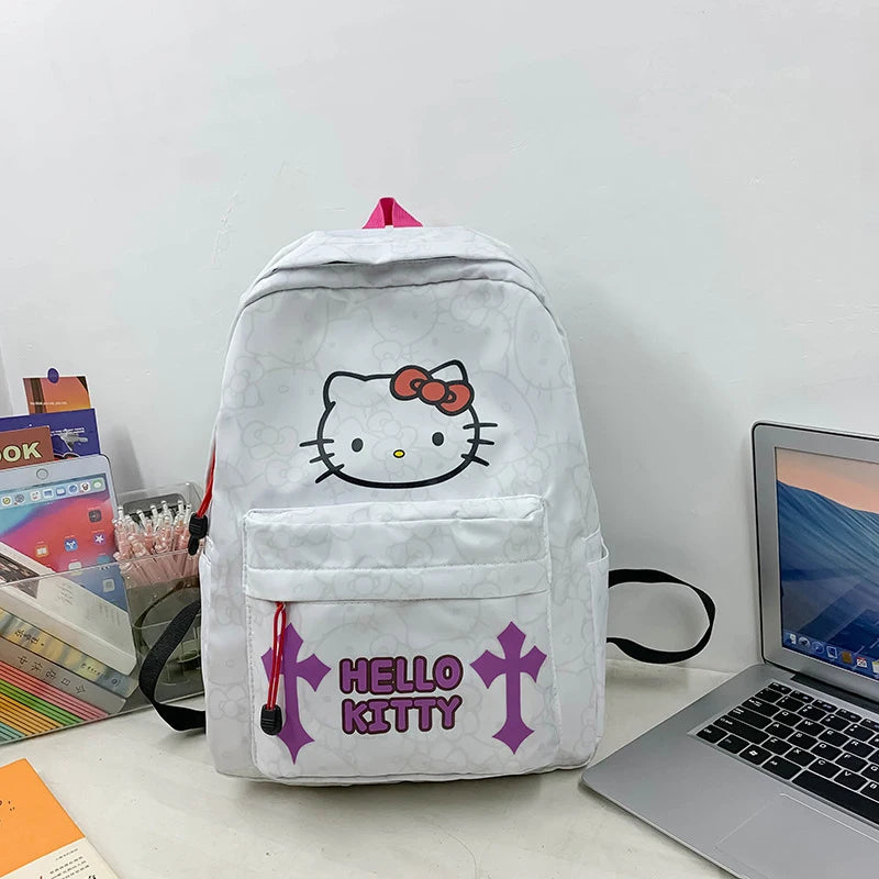 Sanrio HelloKitty Large Capacity Student Backpack with Trendy Printed Design and Hidden Zipper Bag on the Back