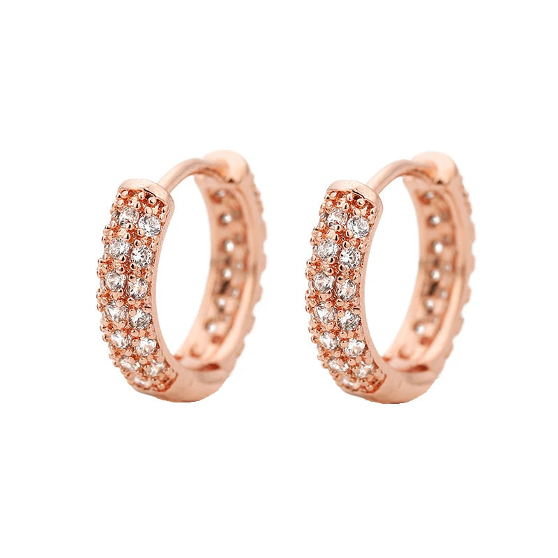 Luxury Shiny Hoop Earrings For Women Three Layer Micro Zircon Stone Paved Small Copper Huggies Charm Piercing Ear Hoops Jewelry