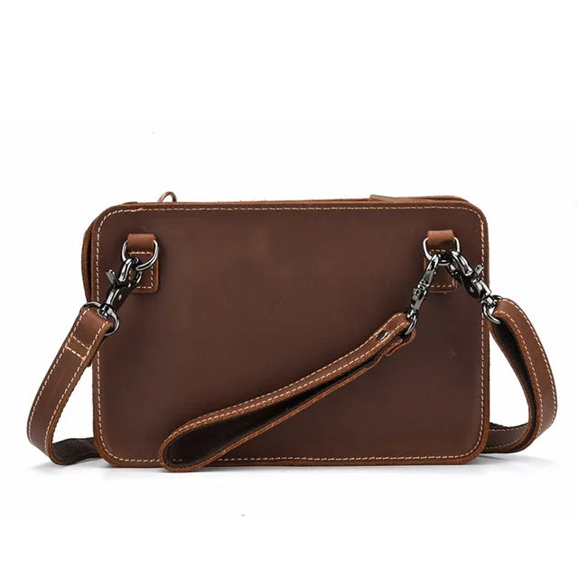 Luufan Crazy Horse Leather Men Small Hand Clutch Bag Cow Leather Shoulder Clutch Wallet With Chain Business Sling Document bag