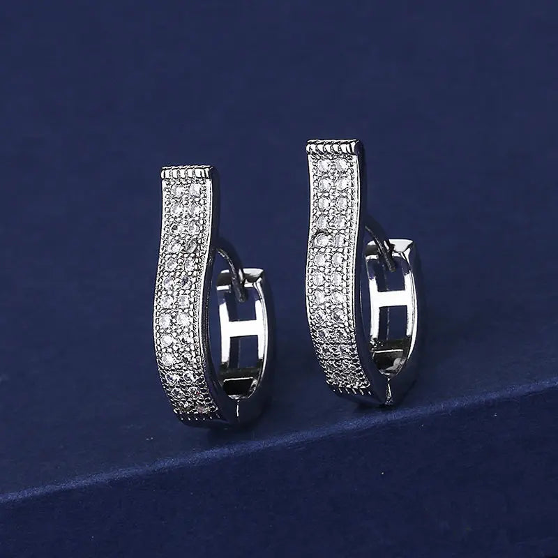 New Fashion Geometric Hoop Earrings For Women Two Row Crystal Zircon Stone Paved Tiny Huggies Female Trendy Earring Accessories