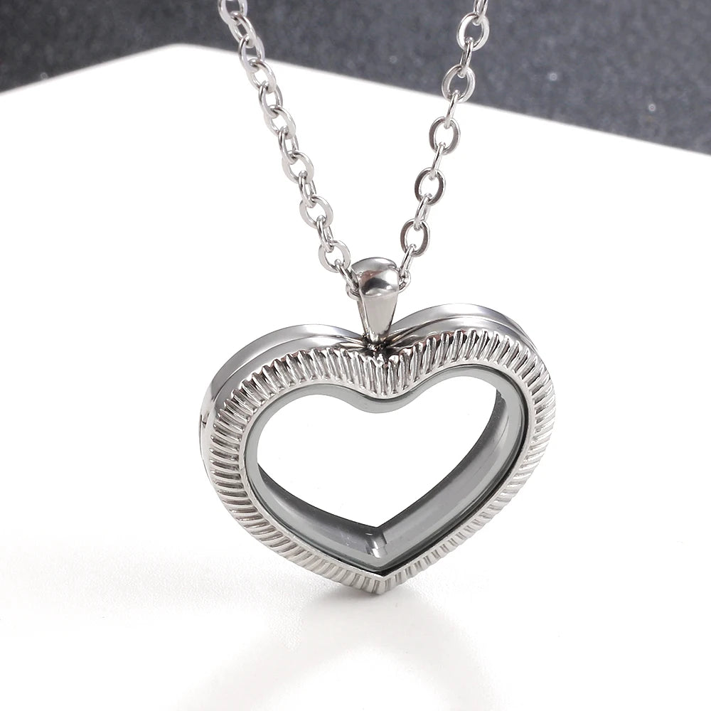 URS 30mm Peach Magnetic Closure Heart 316L Stainless Steel Floating Charm Living Glass Locket 50cm Chain Necklace Pendant