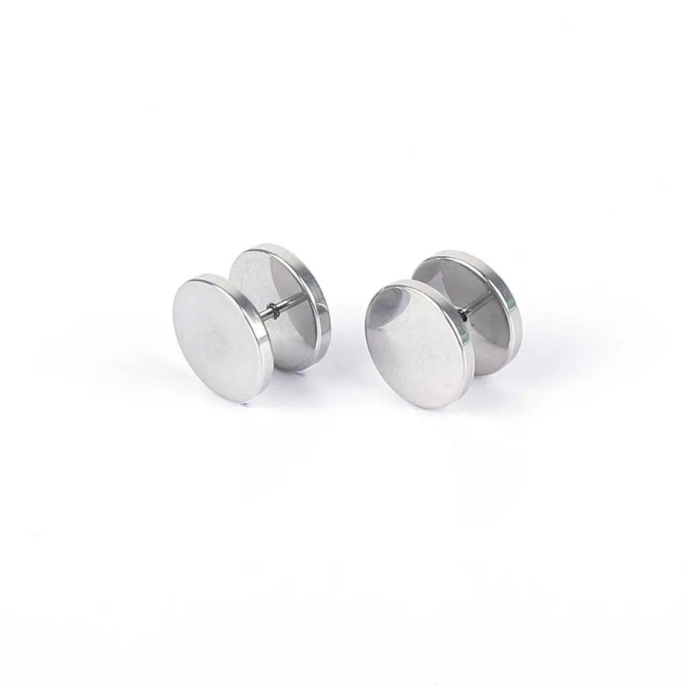 1 Piece Fashion Punk Earrings Double Sided Round Bolt Stud Earrings Male Gothic Barbell Black Earrings Men Jewelry Gifts