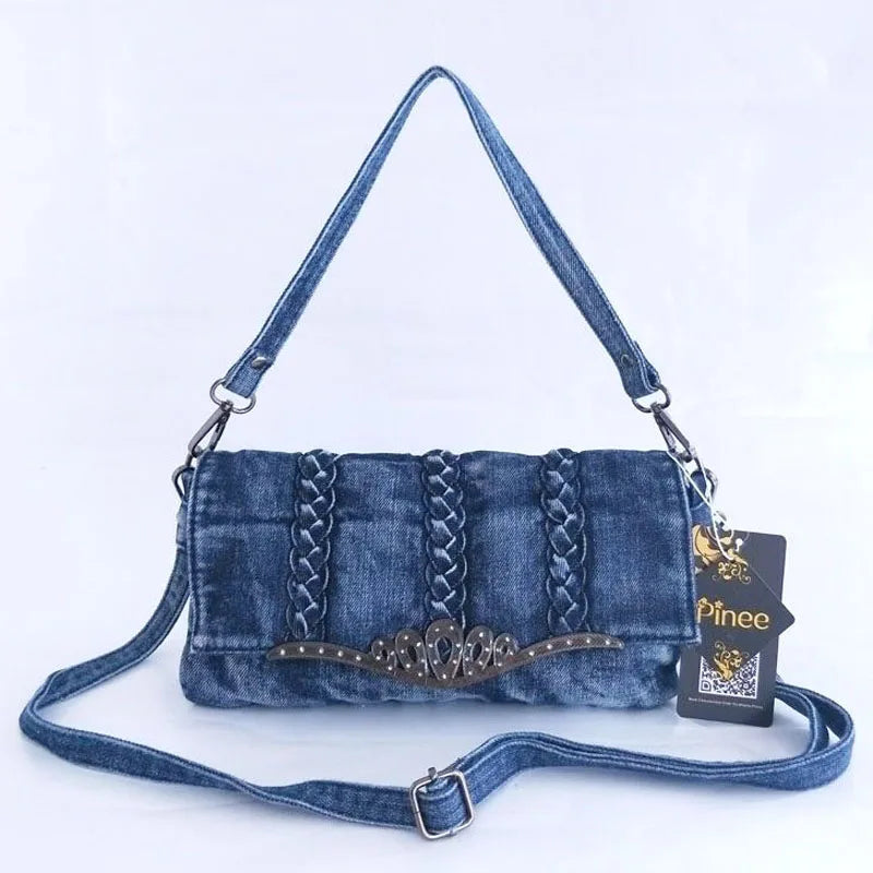 iPinee brand new retro women messenger bags small shoulder bag high quality Denim tote bag small clutch handbags