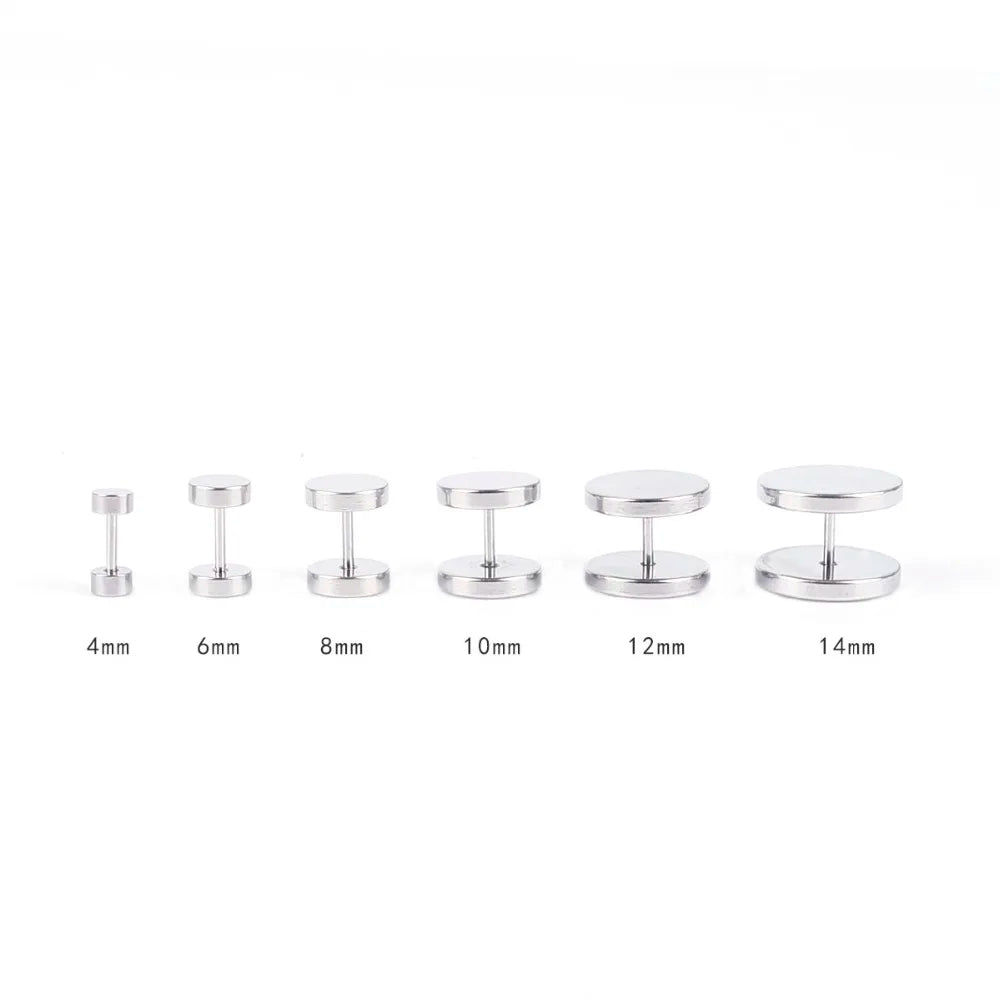 1 Piece Fashion Punk Earrings Double Sided Round Bolt Stud Earrings Male Gothic Barbell Black Earrings Men Jewelry Gifts