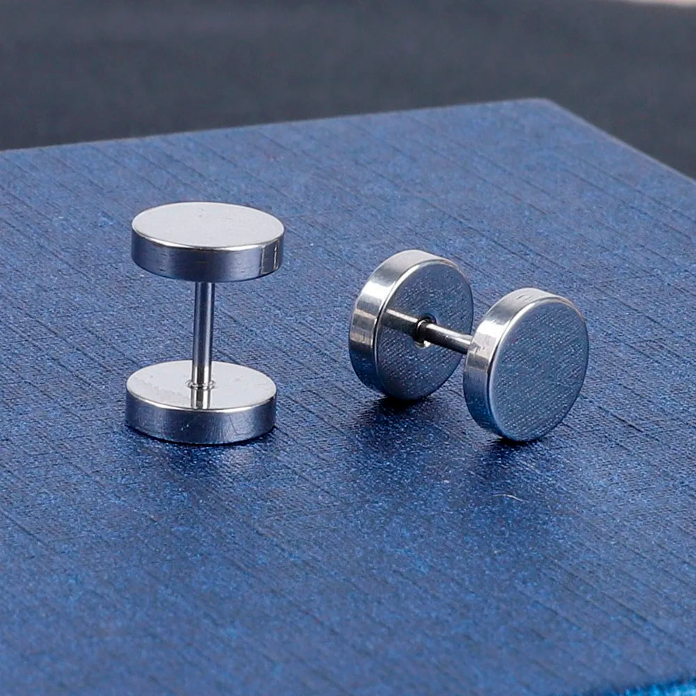 1 Piece Fashion Punk Earrings Double Sided Round Bolt Stud Earrings Male Gothic Barbell Black Earrings Men Jewelry Gifts