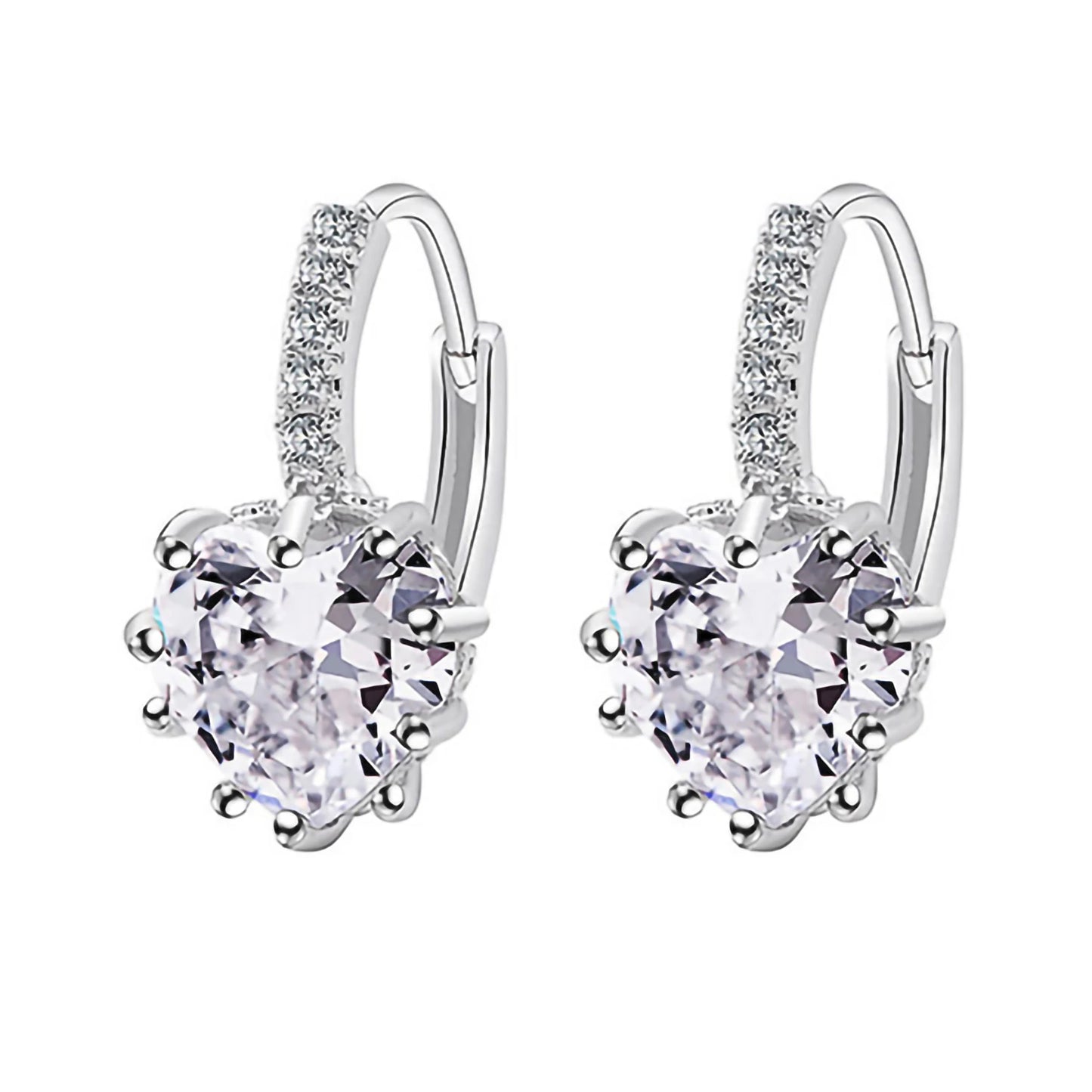 HOT SALES!!! Women's Luxury Pink Love Heart Rhinestone Gold Plated Leverback Hoop Earrings fashion jewelry accessory 17 x 19mm