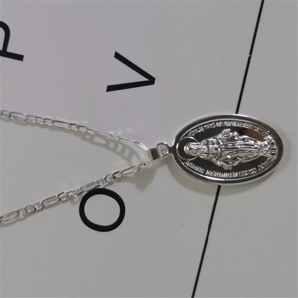 Gold Color Medallion Virgin Mary Coin Necklace For Women Men Long Layer Religion Pendants Necklaces Fashion Jewelry A061