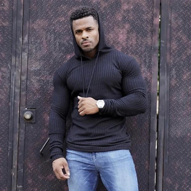 New Spring Fitness Hooded Sweaters Men Warm Turtleneck Sweaters Slim Fit Sports Pullover Men Sweater Gym Knitwear Pull Homme