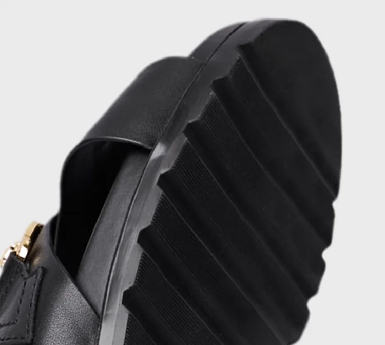 Summer Fashion Mens Lace Up Open Toe Cowhide Genuine Leather Slippers Casual Outside Beach Shoes Rome Flats Soft Platform Slides