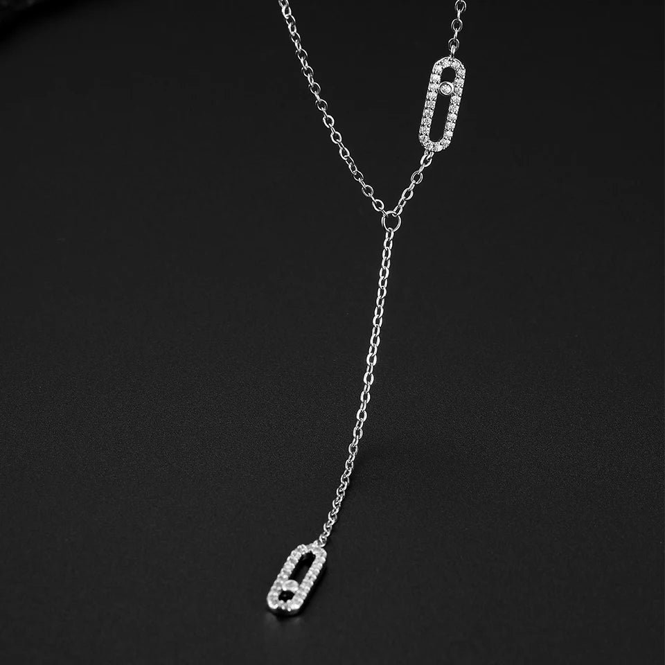 ZAKOL Luxury Saudi Style Hollow Rectangle Round Zircon Long Pendant Necklace for Women Ins Fashion Paperclip Design Jewelry