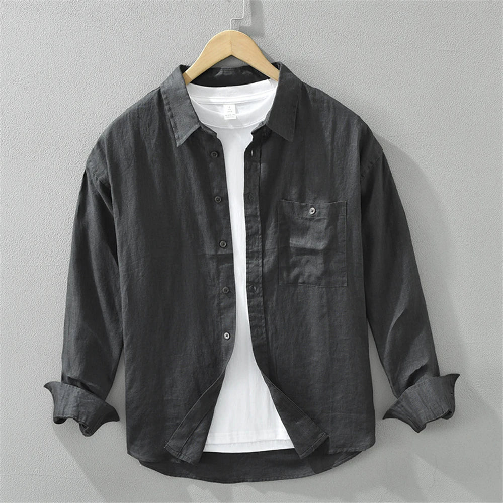 2025 Spring man linen shirt Loose breathable mens clothing freshness men's Casual shirts long sleeved tops solid shirt for men