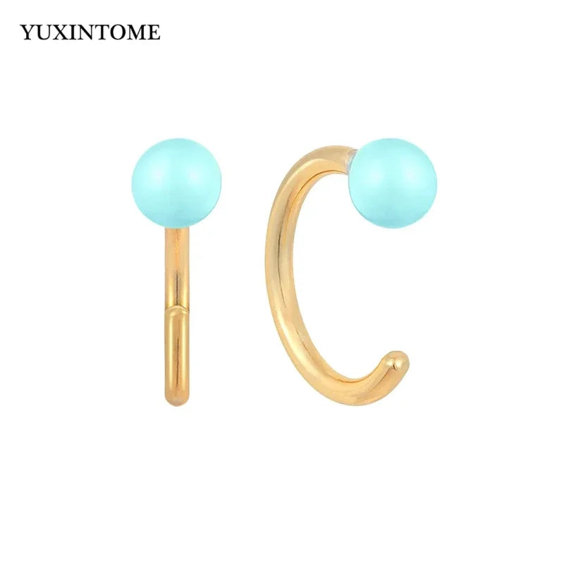 YUXINTOME Small 925 Sterling Silver Ear Needle C-Shaped Cartilage Piercing Stud Earrings For Women cartilage perforation Jewelry