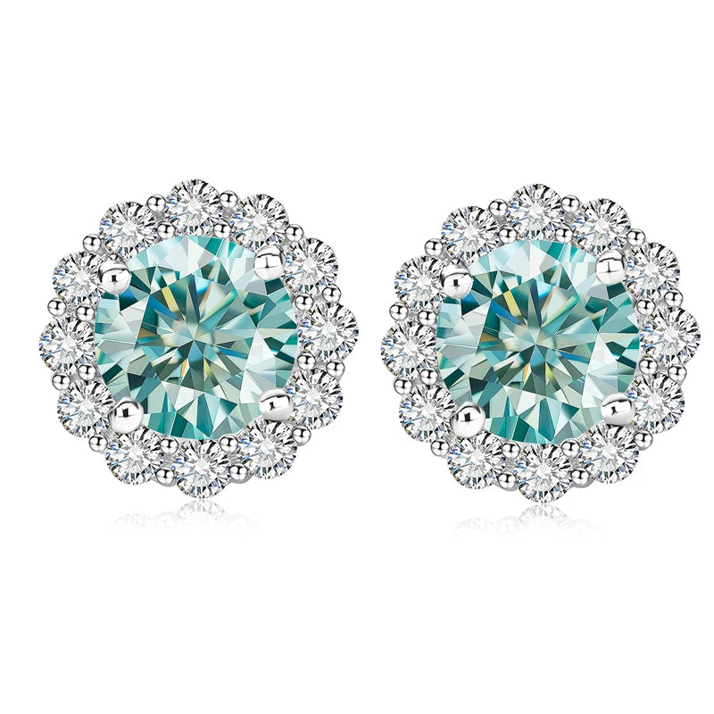 Moissanite Stud Earrings 1.0ct D Color Blue Green Black Champagne 925 Silver Plated White 18K Gold jewelry for woman