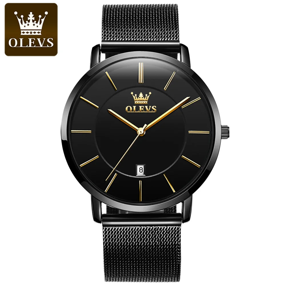 OLEVS 5869 Ultra Thin 6.5mm Quartz Watch for Men Fashion Leather Strap Simple Luxury Auto Date Clock Waterproof Men's Wristwatch