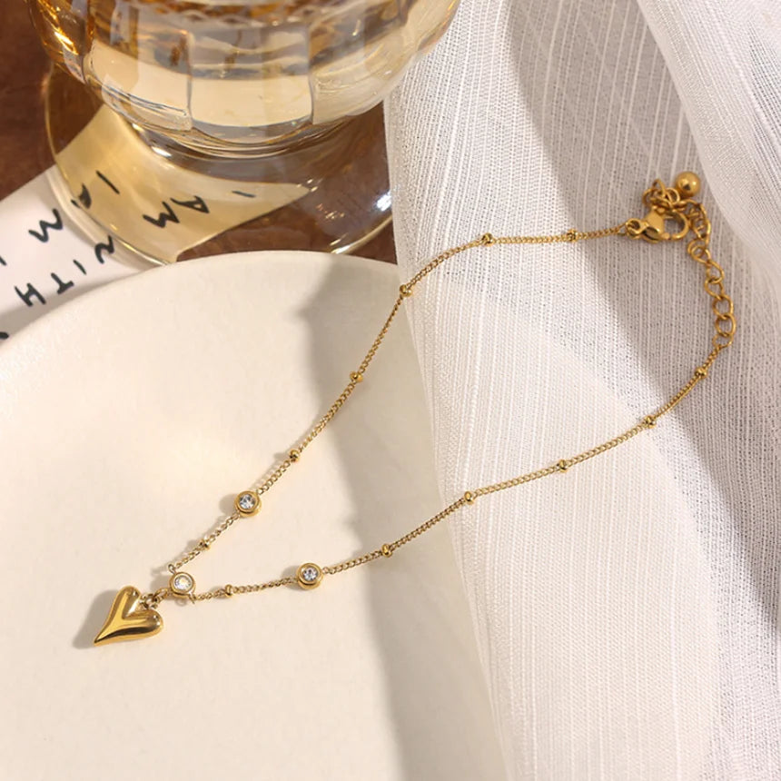 316L Stainless Steel Sweet Gold Color Heart Zircon Anklet Ladies Fashion Trend High Jewelry Beach Accessories SAB123