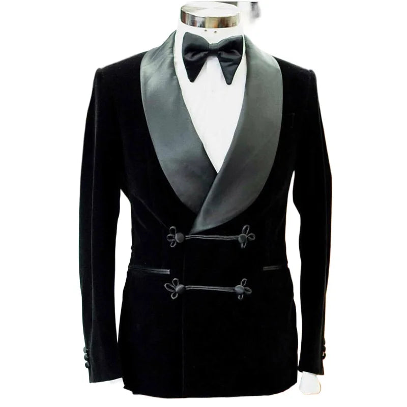 Black Velvet Smoking Jacket 1 Piece Male Blazer with Buttons Luxury Grooms Wedding Designer Party Wear Coat