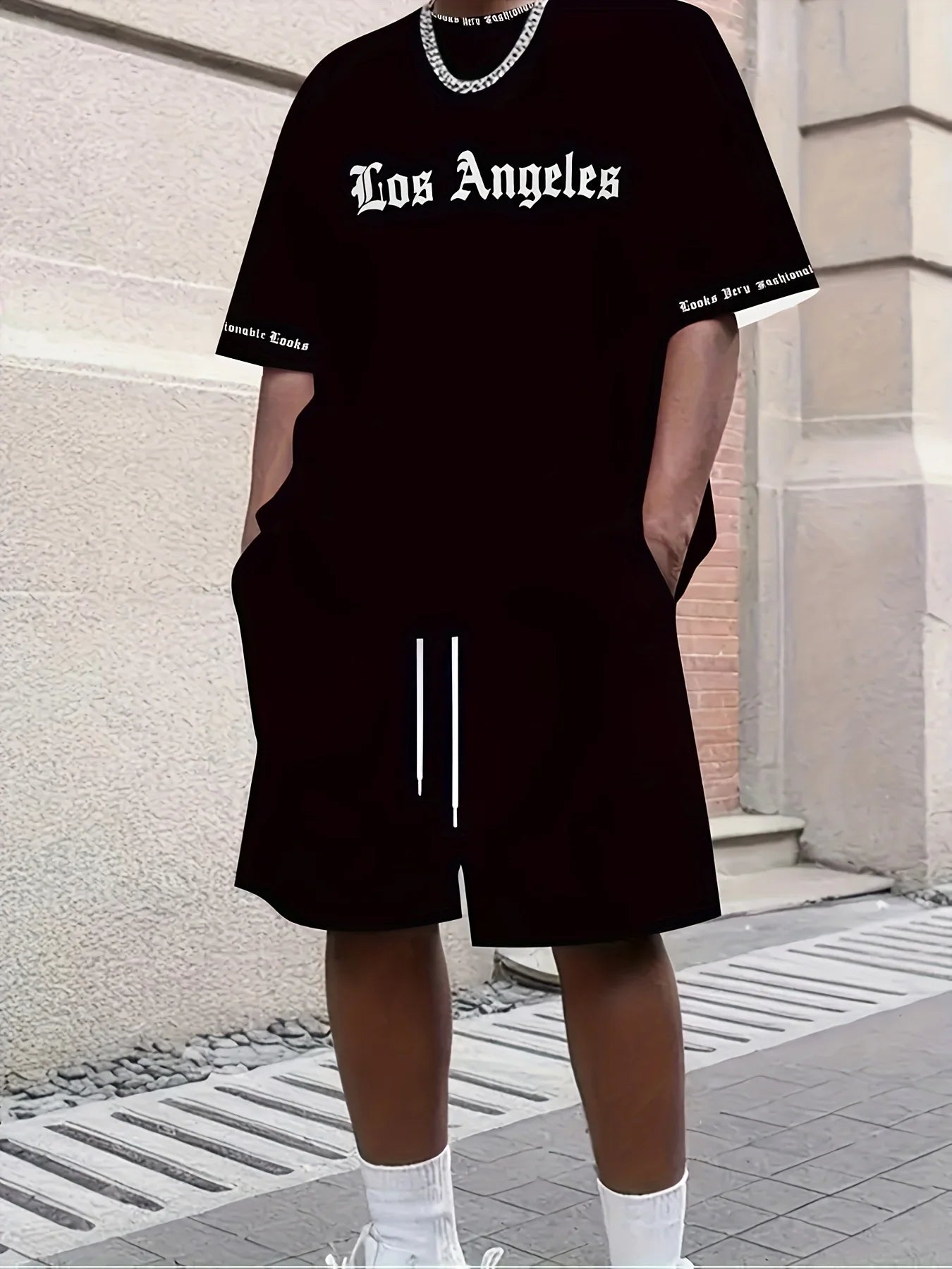 Men's Casual LA Patterned Suit, Soft and Breathable Summer Suit, Drawstring Shorts, Casual Summer Wear, Comfortable Fit