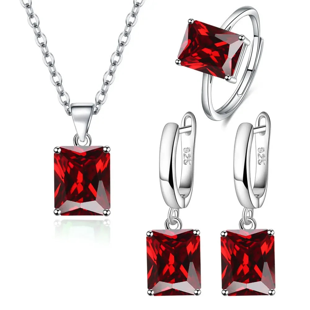 925 Sterling Silver Exquisite Ring Earrings Necklace Zircon Jewelry Sets For Women Christmas Valentine's Day Fashion Party Gifts