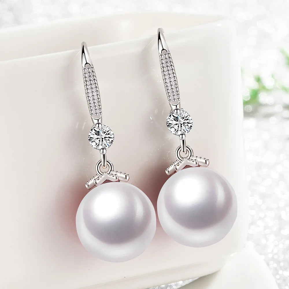 925 Sterling Silver Women's New Jewelry Original Fashion Crystal Pearl Drop Earrings XY0001