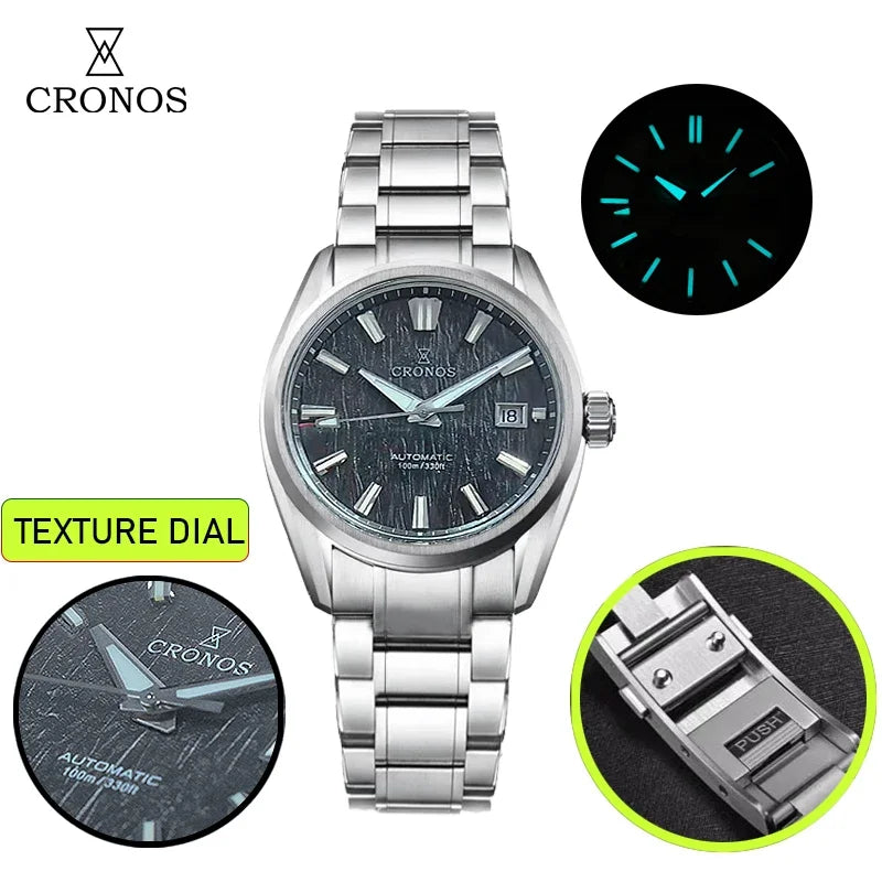 2025 Cronos 39mm Men Watch Texture Dial PT5000 Automatic Mechanical Watches Sapphire Waterproof 100m Luminous Wristwatch L6037M