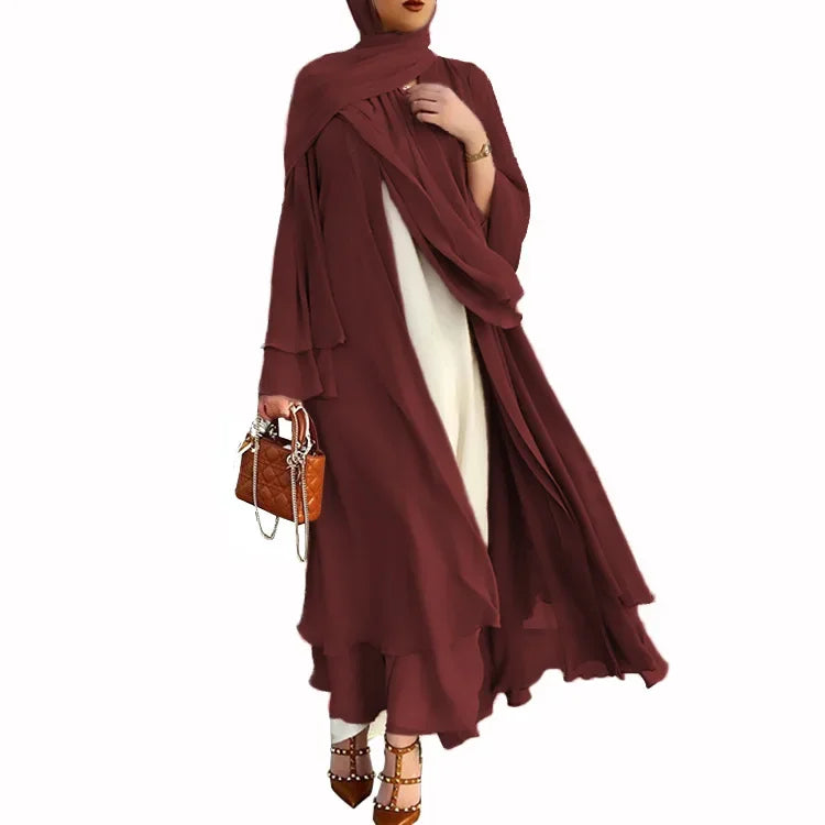 Ivory New Arrival Cross-border Best Seller Chiffon Cardigan Elegant Long Dress Solid Color Dress 21419