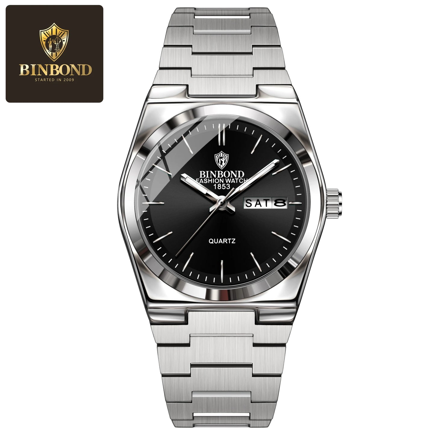 BINBOND Top Brand New 103 Fashionable Men's Quartz Watch Waterproof Night Light Dual Calendar Ultra Thin Men's Quartz Watch
