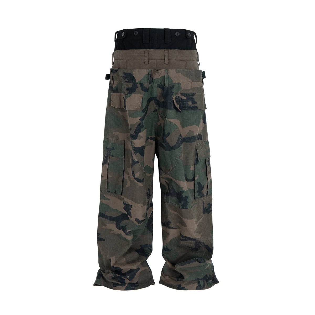 Three Waisted Camouflage Cargo Pants for Men Streetwear Patchwork Baggy Jeans Wide Leg Casual Loose Denim Trousers Oversized