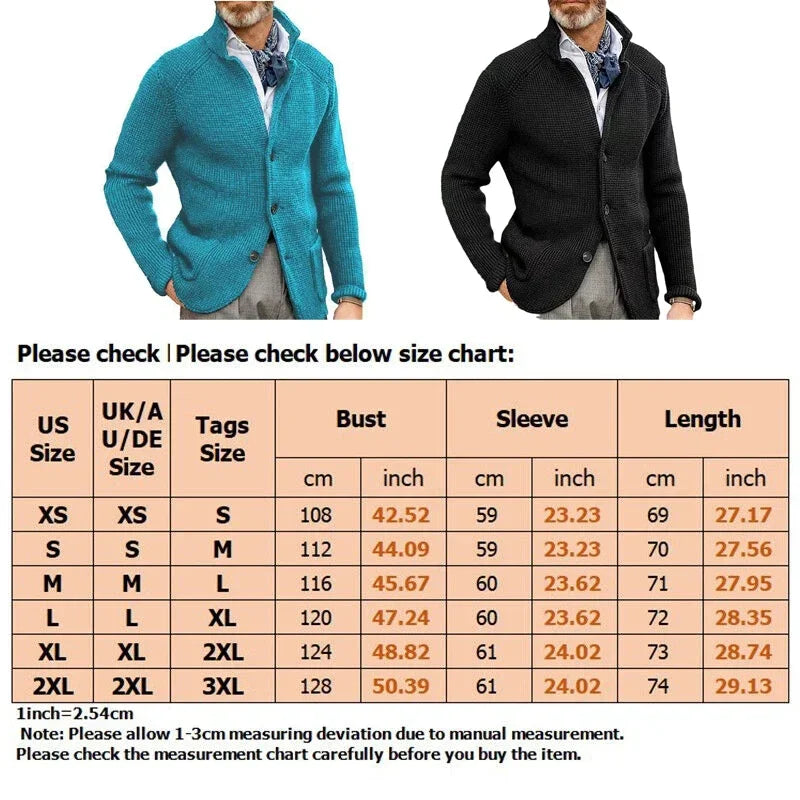 Men's Thicken Knitted Cardigan Sweater Autumn Winter Solid Color Fashion Slim Long-sleeved Stand-up Collar Knitting Jacket Coat