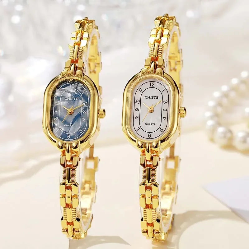 Fashion Thin Bracelet Watch Retro Oval Dial Watches Women Light Luxury Fashion Small Gold Quartz Wristwatch Gift Wholesale Clock