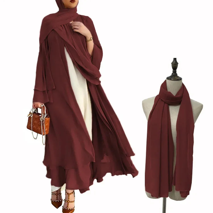 Ivory New Arrival Cross-border Best Seller Chiffon Cardigan Elegant Long Dress Solid Color Dress 21419