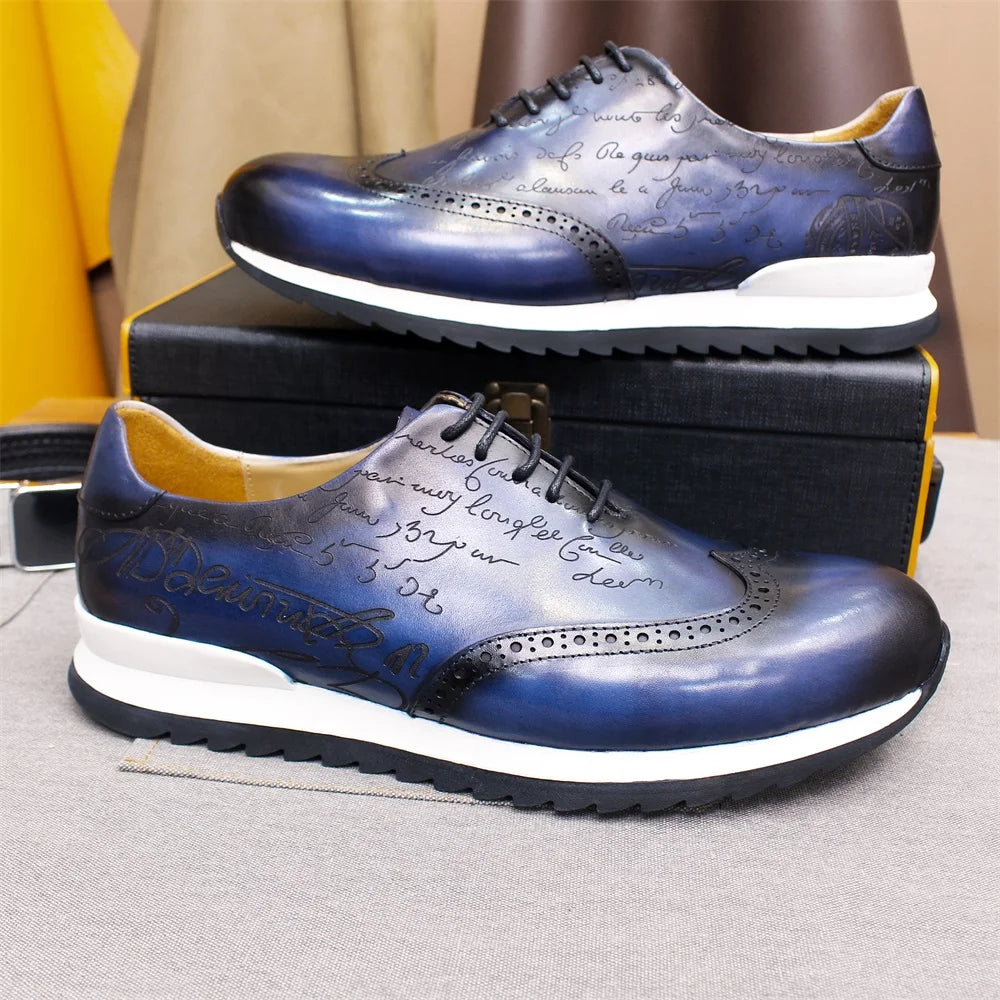 High-end Leather Casual Shoes Lace-up Handmade Shoes Fashionable and Comfortable Men Shoes Office Men's Brogue Shoes