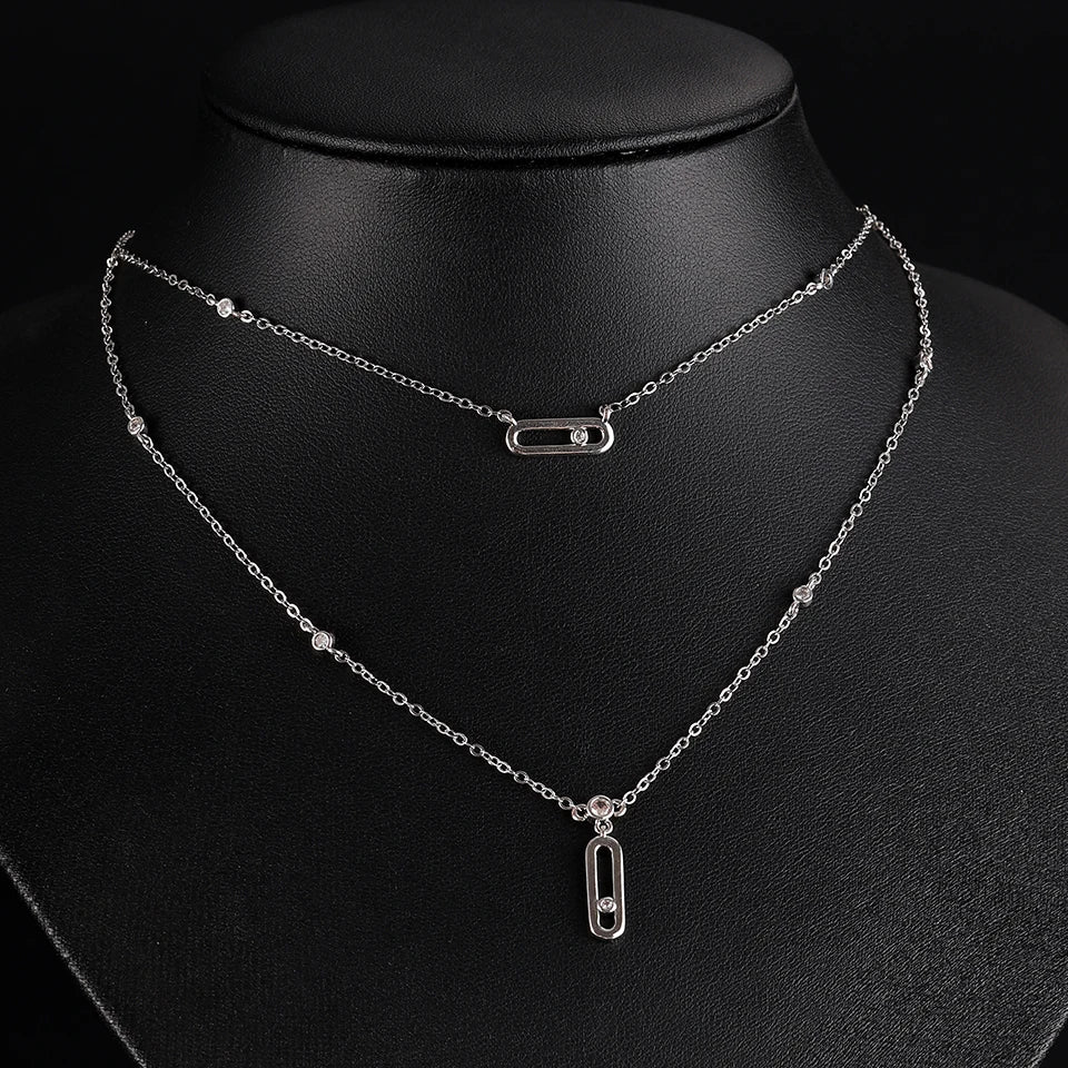 ZAKOL Luxury Saudi Style Hollow Rectangle Round Zircon Long Pendant Necklace for Women Ins Fashion Paperclip Design Jewelry
