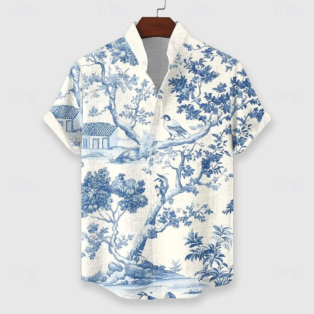 Summer Henry V Neck Button Down Shirt Soft and Comfortable Men's Casual Hawaiian Shirt Solid Color White Black