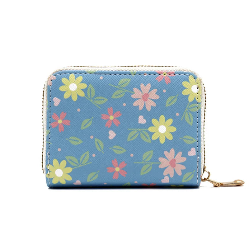 Fashion Flower PU Coin Purse for Women Cute Organ Card Case Lady Credit Card Holder Multifunctional Zipper Small Short Wallet