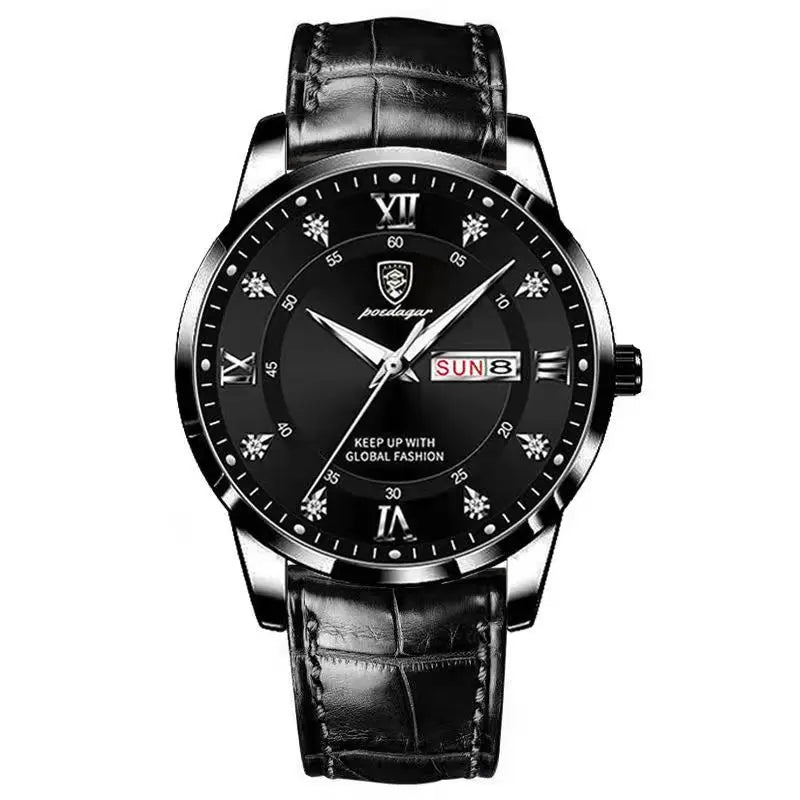 POEDAGAR Luxury Business Man Wristwatch Waterproof Luminous Leather Men's Quartz Watch High Quality Fashion Watches For Men Gift