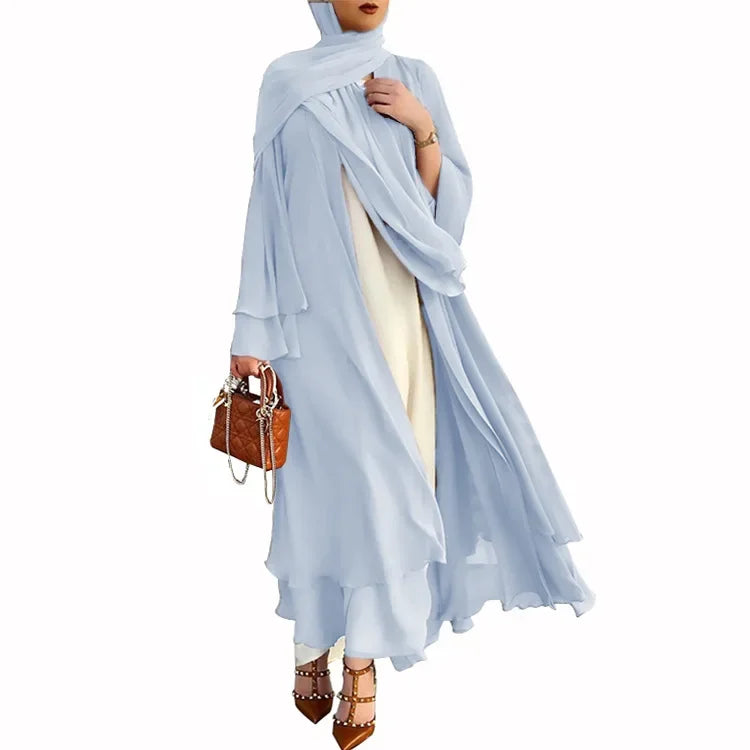 Ivory New Arrival Cross-border Best Seller Chiffon Cardigan Elegant Long Dress Solid Color Dress 21419
