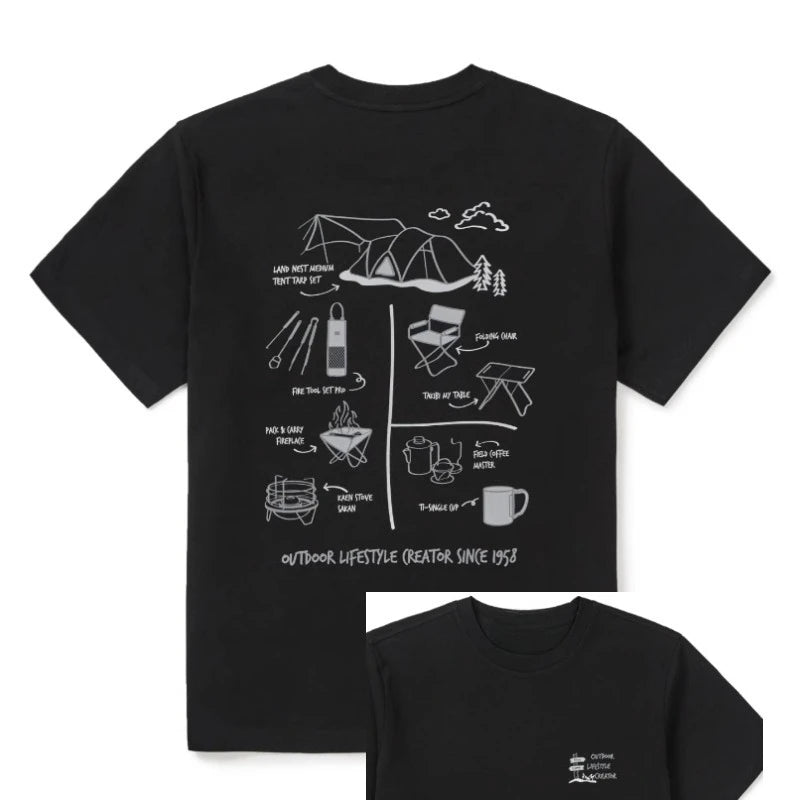 Men's Outdoor Cotton T-Shirt Dynamic Encryption Print Streetwear Top Black Crew Neck Summer Graphic Tee