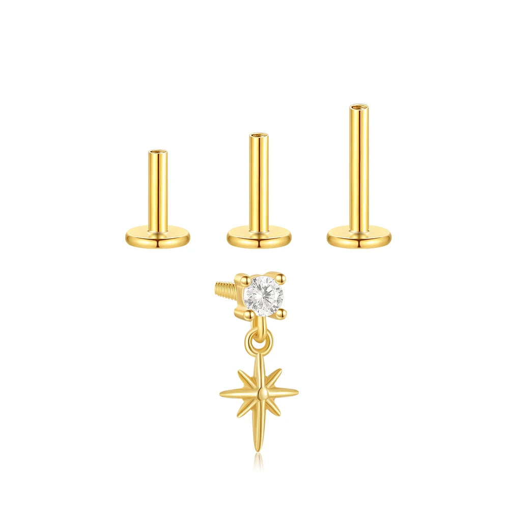 Aide 3pcs Ear Needle 5/6/8mm Flat Head Cartilage Piercing Stud Earring Women 925 Sterling Silver Flower Zircon Gold Ear Studs