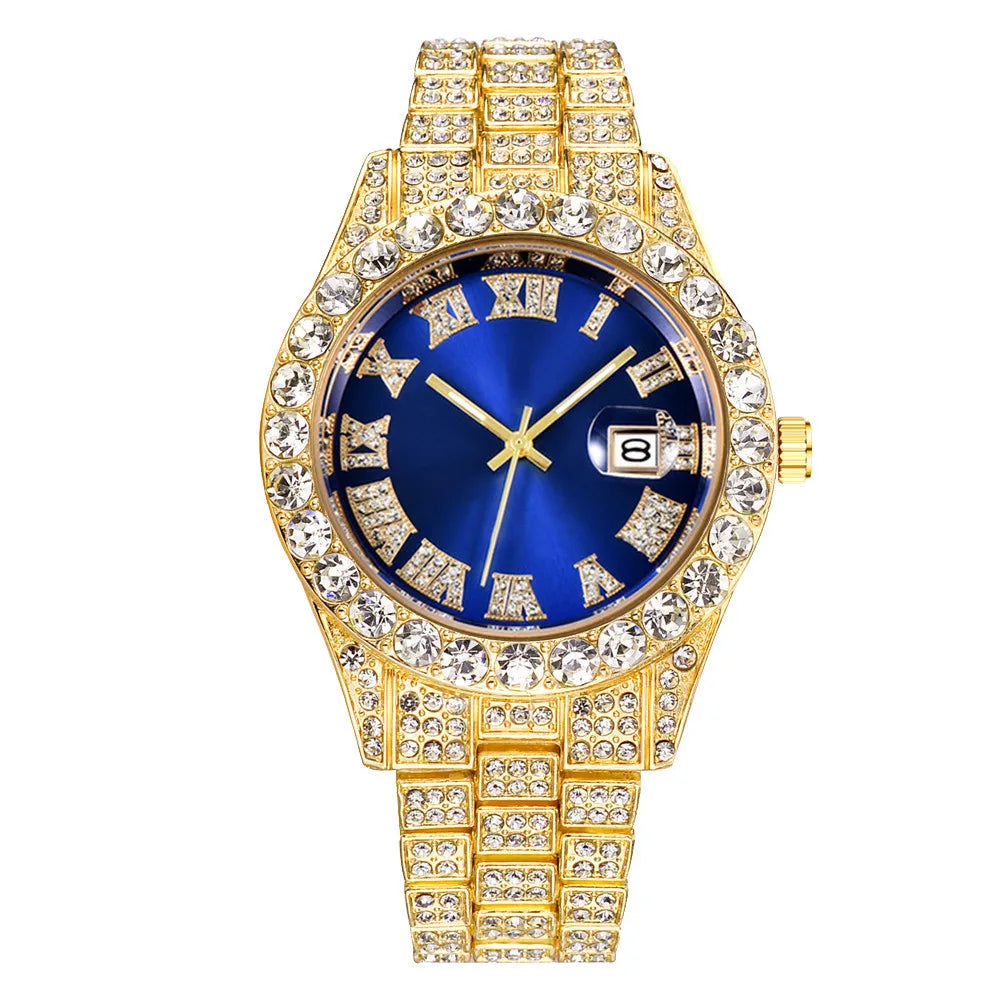 16mm Hip Hop Miami Cuban Link Chain Set Necklace +Watch+Bracelet Creative Iced Out Shiny Trendy Stylish Jewelry For Women Men