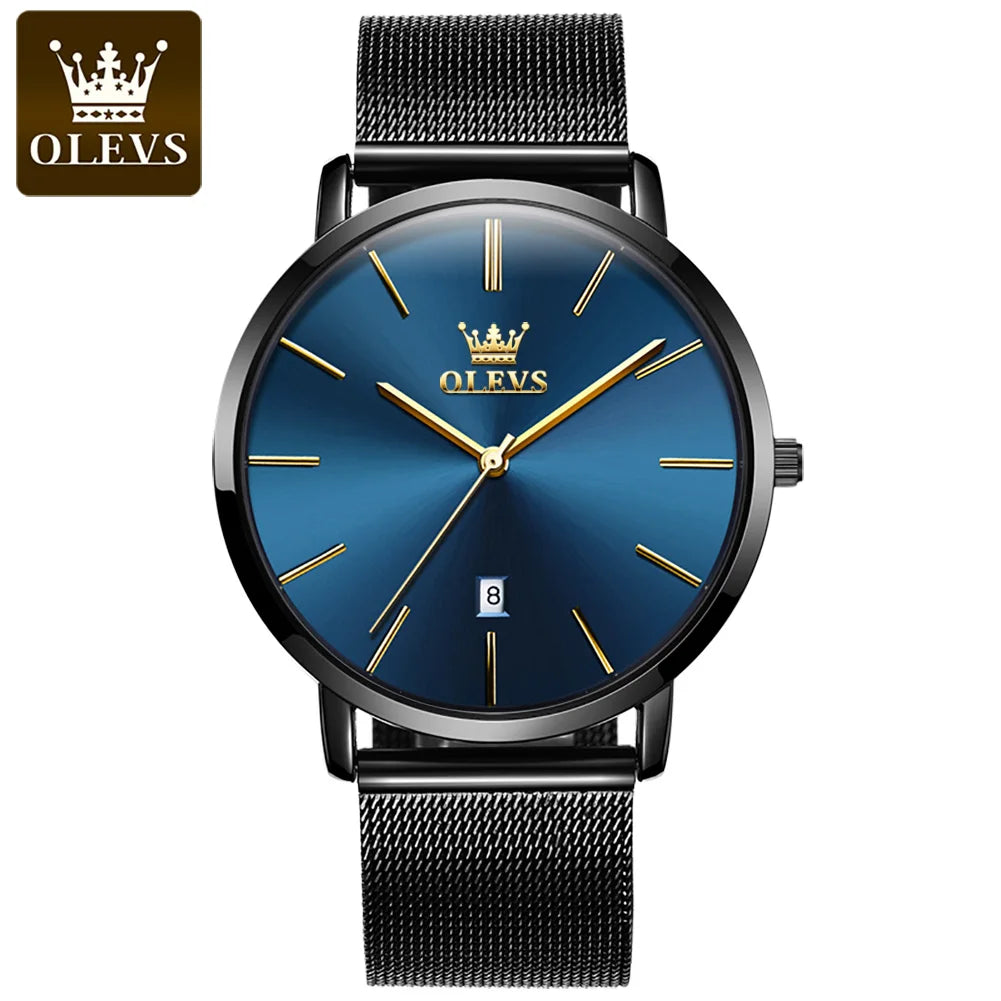 OLEVS 5869 Ultra Thin 6.5mm Quartz Watch for Men Fashion Leather Strap Simple Luxury Auto Date Clock Waterproof Men's Wristwatch