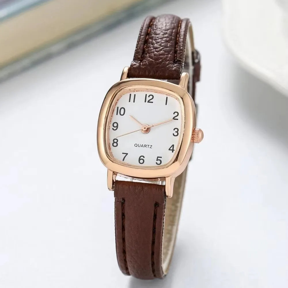 Kegllect Square Women Simple Small Dial Student Watches Vintage Belt Quartz Wristwatch