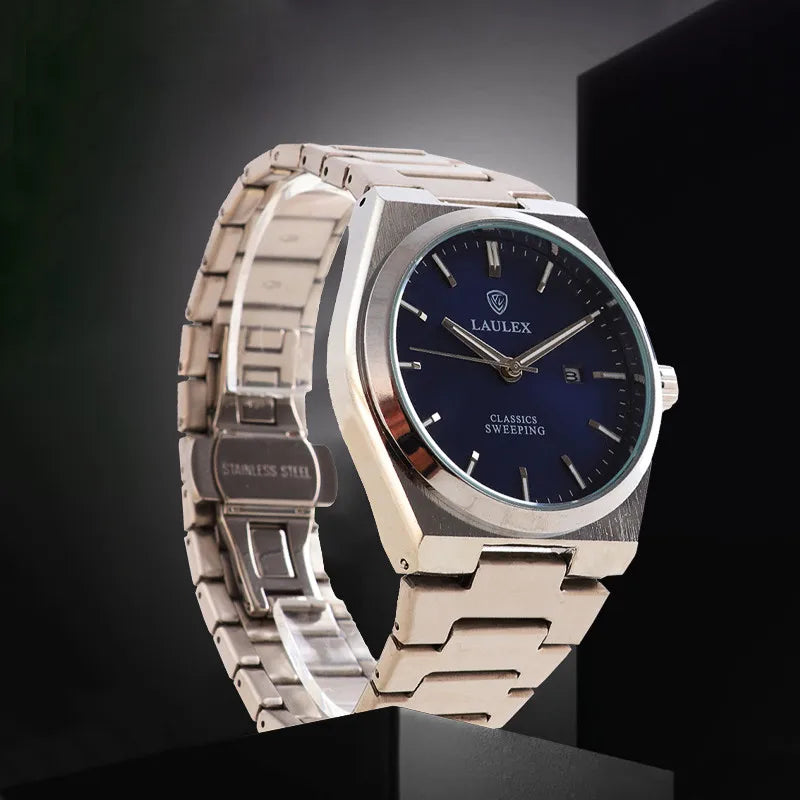 LAULEX Elegant Men's Watch with Luminous Date Display Stainless Steel Case Quartz Scanning Movement Ideal Gift for Men's Watch