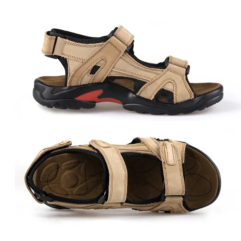 COW LEATHER Men's Sandals Outdoor Beach Sports Shoes Genuine Leather GLADIATOR Sandals Light Open Toe Sandals Plus Size 38-48