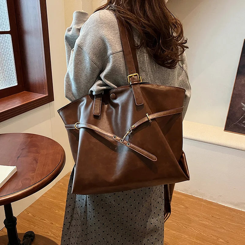 Retro Big PU Leather Shoulder Bag for Women 2025 Winter Trend New Y2K Fashion Handbags Females Travel Luxury Tote Bag bolsas