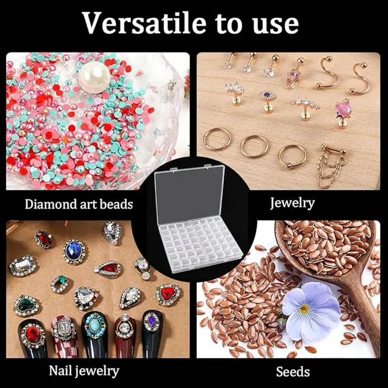 1Pcs 56 Grids Diamond Art Bead Organizer Box Compact & Portable Clear Plastic Case for Jewelry & Gems Storage and Organizing
