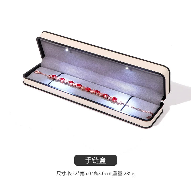 LED Enhanced Jewelry Box Round Black Frame Organizer for Rings Necklaces Bracelets Boutique Gift Packaging