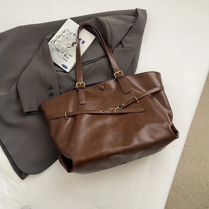 Retro Big PU Leather Shoulder Bag for Women 2025 Winter Trend New Y2K Fashion Handbags Females Travel Luxury Tote Bag bolsas