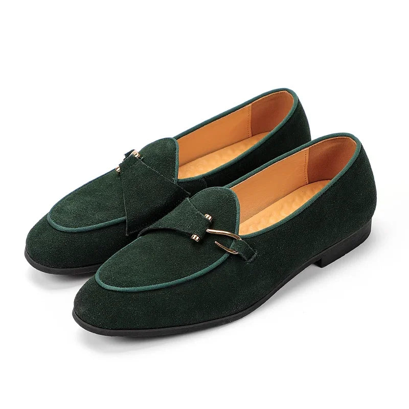 Fashion Men's Casual Shoes Cow Suede Genuine Leather Mens Slip-on Outdoor Driving Flats Classic Buckle Monk Loafers for Men